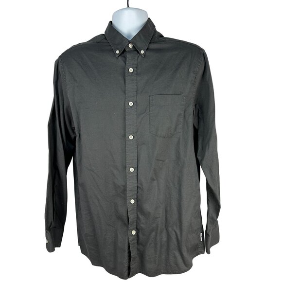 Rowm Mens Long Sleeve Button Down Shirt Solid Black Size L - Picture 1 of 7